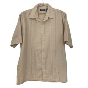 South Pole Short Sleeve Button Front Linen Blend Shirt Men's Size‎ Large Tan